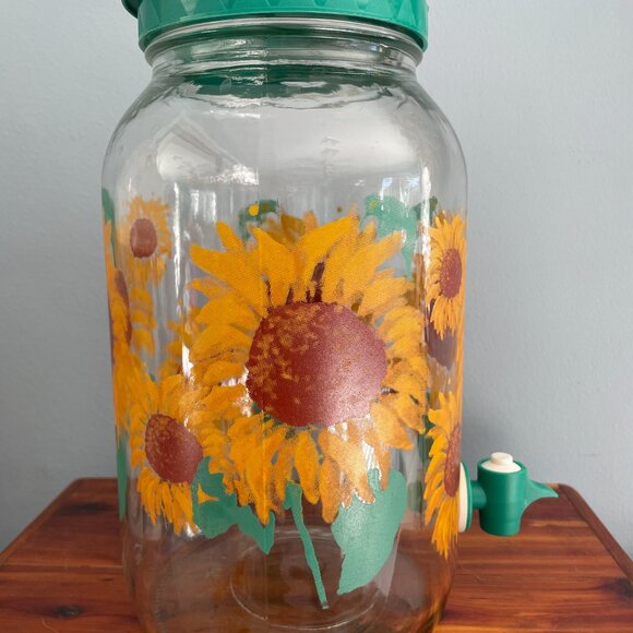 Vintage Sunflowers Iced Tea Glass Pitcher Jar Sun Tea Lid & Spout 1 Gallon - Picture 3 of 13